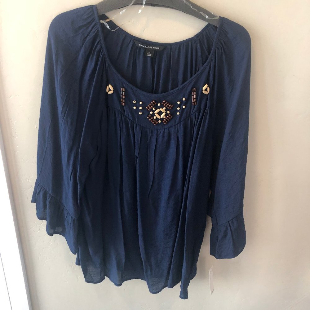 Zac & Rachel Flowy Tunic Blue + Beading Plus sz